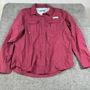 Magellan Outdoors Relaxed Fit Fish Geer Large Burgundy Long Sleeve Button Shirt
